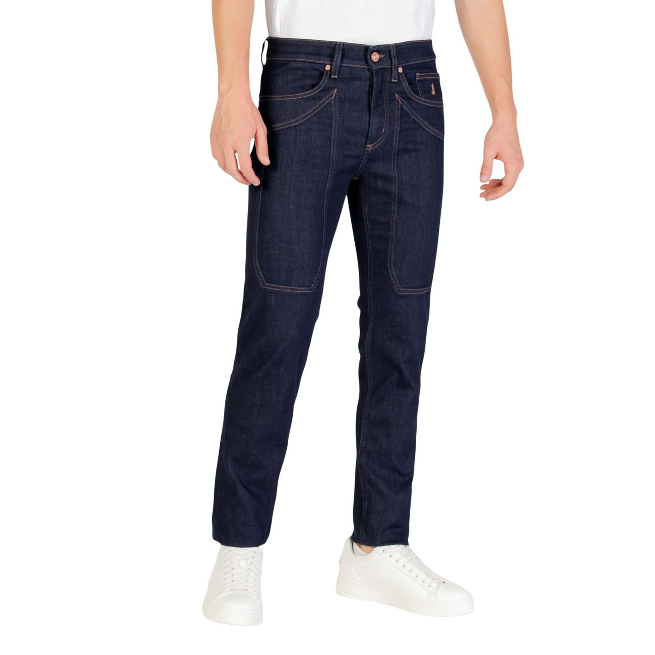 Jeckerson Jeans Uomo Blu con Zip e Bottone Tasche Anteriori e Posteriori - Jeans Cotone Elastan