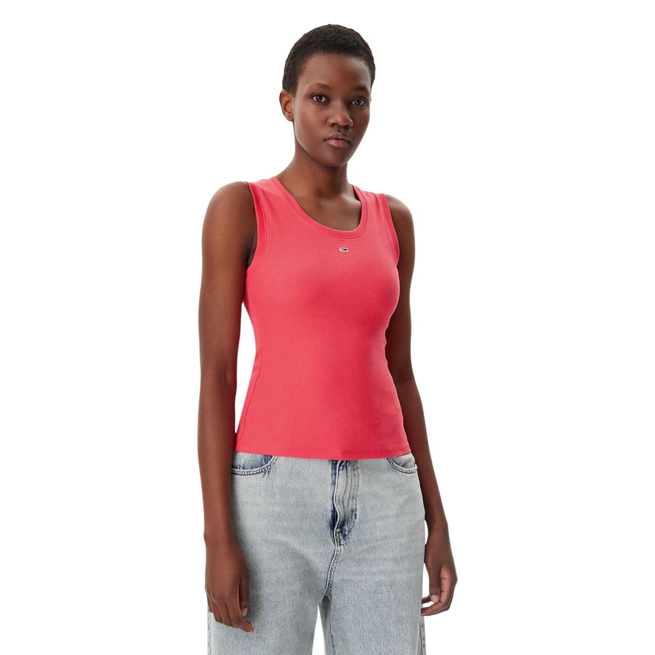 Tommy Hilfiger Jeans Canotta Donna Blu Smanicato Scollo Tondo Cotone 95% Elastan 5% Primavera Estate DW0DW20673