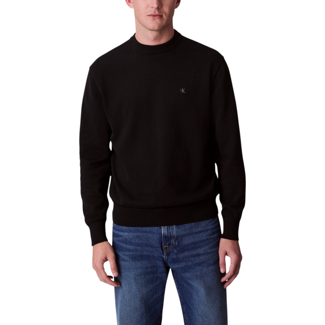 Calvin Klein Jeans Maglia Uomo Bianco Scollo Tondo Manica Lunga Cotone 100% Autunno Inverno LV04RC309G