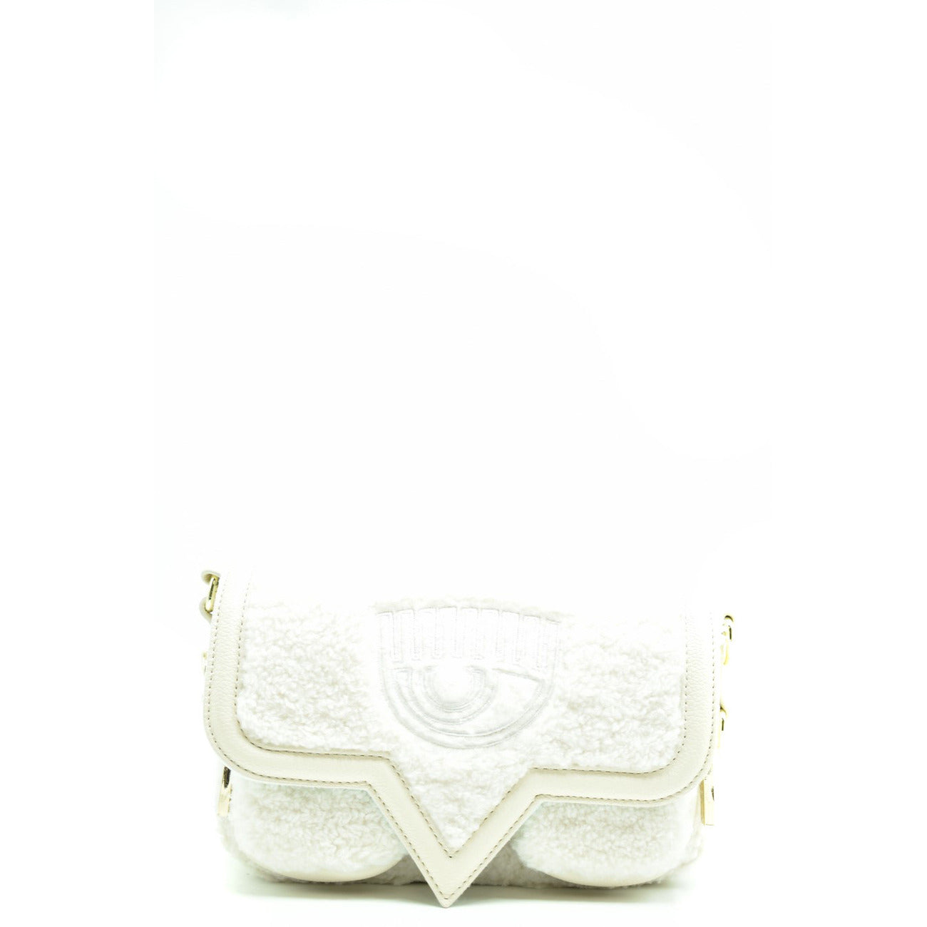 Chiara Ferragni Women's White Shoulder Bag - Snap Button Bag with Pockets