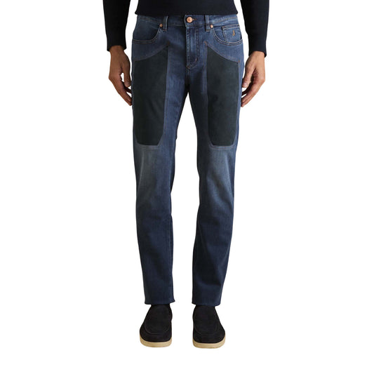 Jeckerson Jeans Uomo Blu con Zip e Bottone Tasche Anteriori e Posteriori - Jeans Cotone Elastan