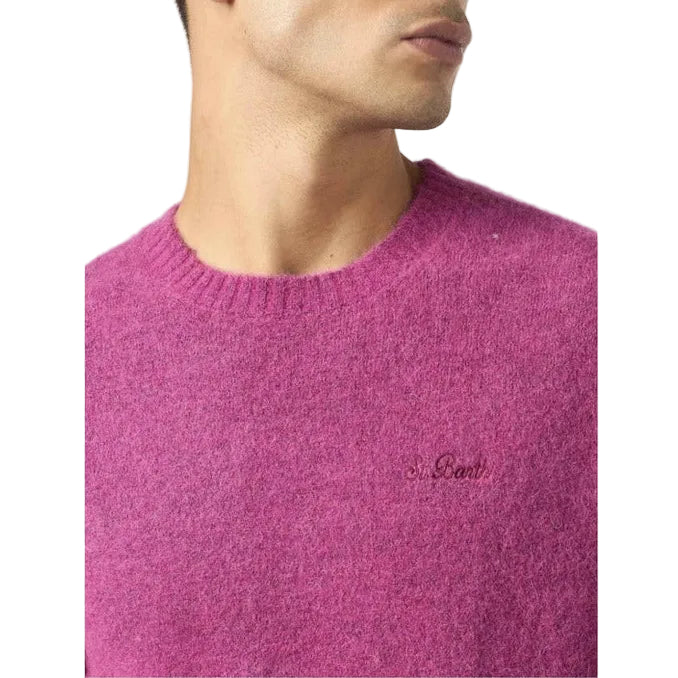Maglia Mc2 Saint Barth uomo fucsia scollo tondo - dettaglio frontale primo piano logo