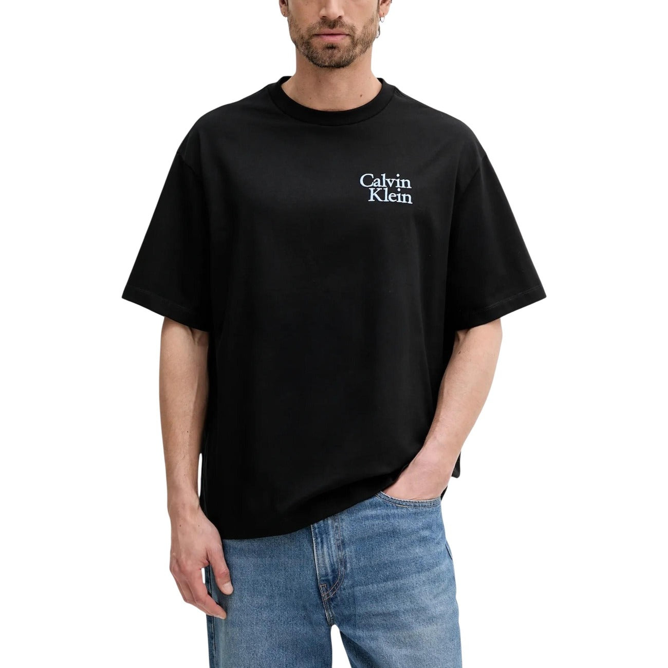 Calvin Klein Jeans T-Shirt Uomo Nero Maniche Corte Scollo Tondo Cotone 100% Autunno Inverno LV04RC808G