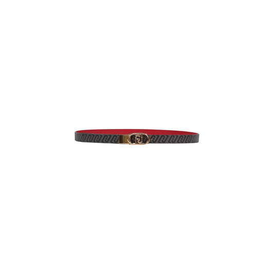 Cintura Reversibile Liu Jo; Marrone. Altezza 2 cm. Stampa logo all-over e lato effetto bottalato. Fibbia monogram dorata, chiusura regolabile. Prodotto ecosostenibile "Liu Jo Better". Vista frontale 