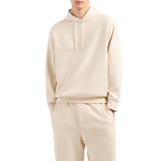 Emporio Armani Felpa Uomo Bianca con Cappuccio Maniche Lunghe - Felpa Cotone Lyocell Elastan