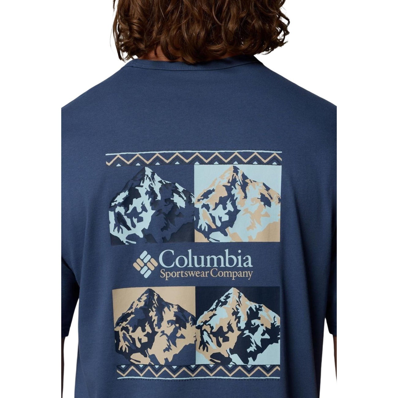 Columbia CSC™ Heavyweight T-shirt blu, maglia uomo in cotone robusto; stile classico con stampa logo, tessuto ad alto spessore per un comfort prolungato e massima durata. Vista posteriore 