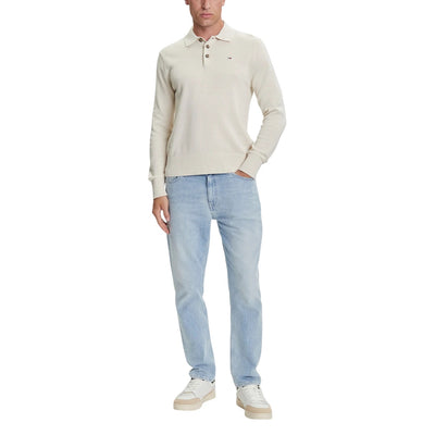 Tommy Hilfiger Jeans Polo Uomo Beige con Bottoni Maniche Lunghe Colletto Polo - Polo Cotone Organico Scollo Tondo