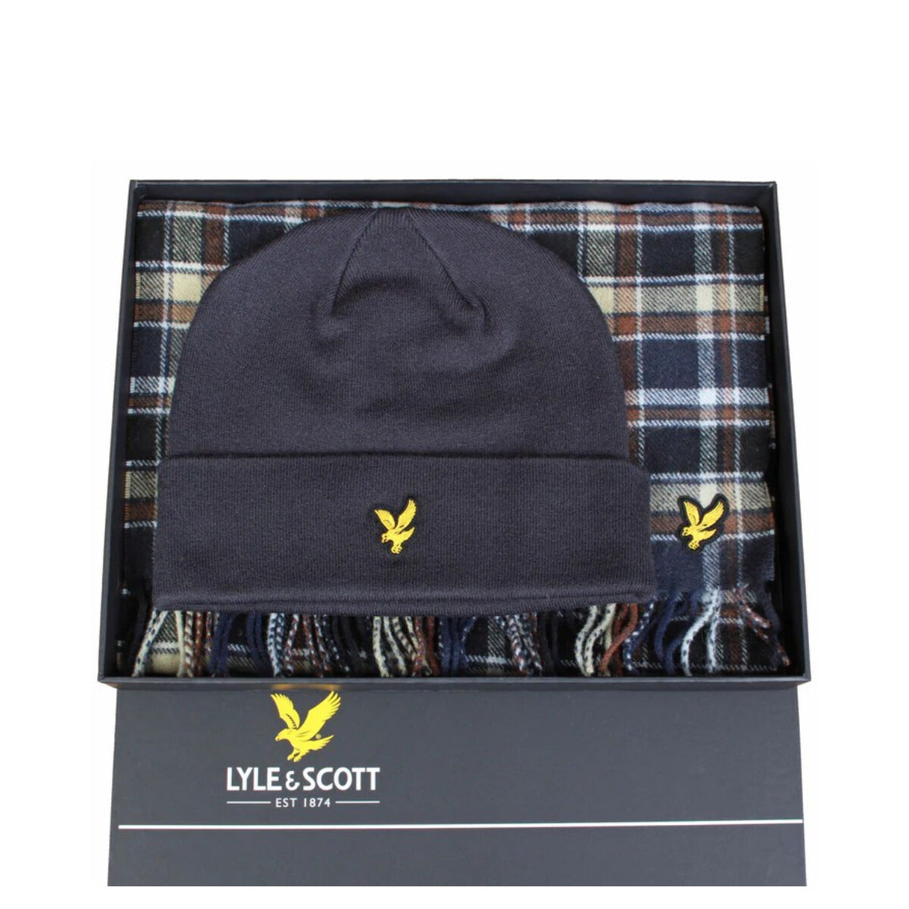 Set Regalo Lyle & Scott da Uomo - Blu. In morbida lana d'agnello, include sciarpa e cuffia per un look caldo e elegante.