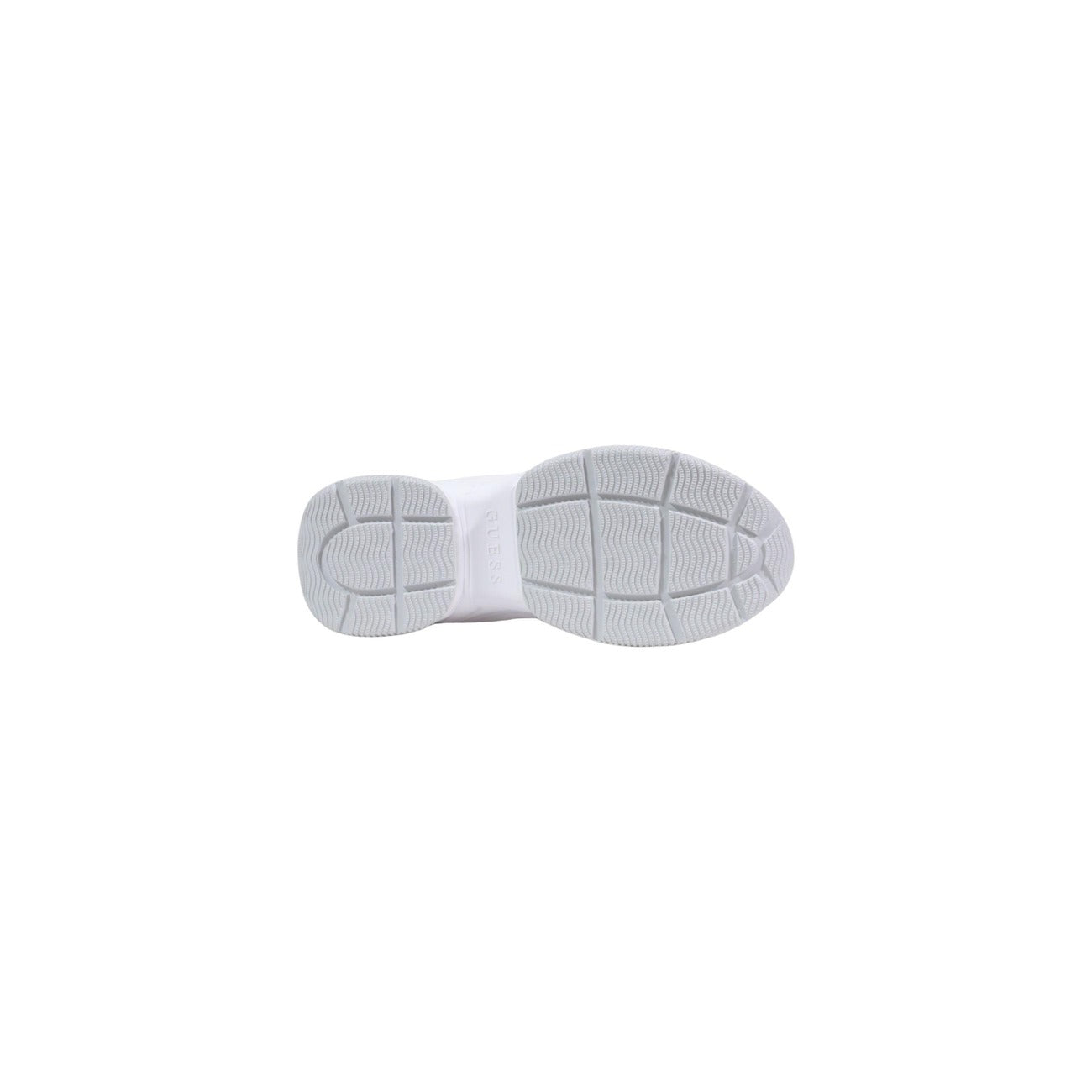 Sneakers Guess Harpaa; 60% Poliuretano, 40% Poliestere. Suola para 4,5 cm, catena con ciondoli logo, inserto laminato. Sneakers donna in similpelle eleganti e ammortizzate per la PE26. Vista suola