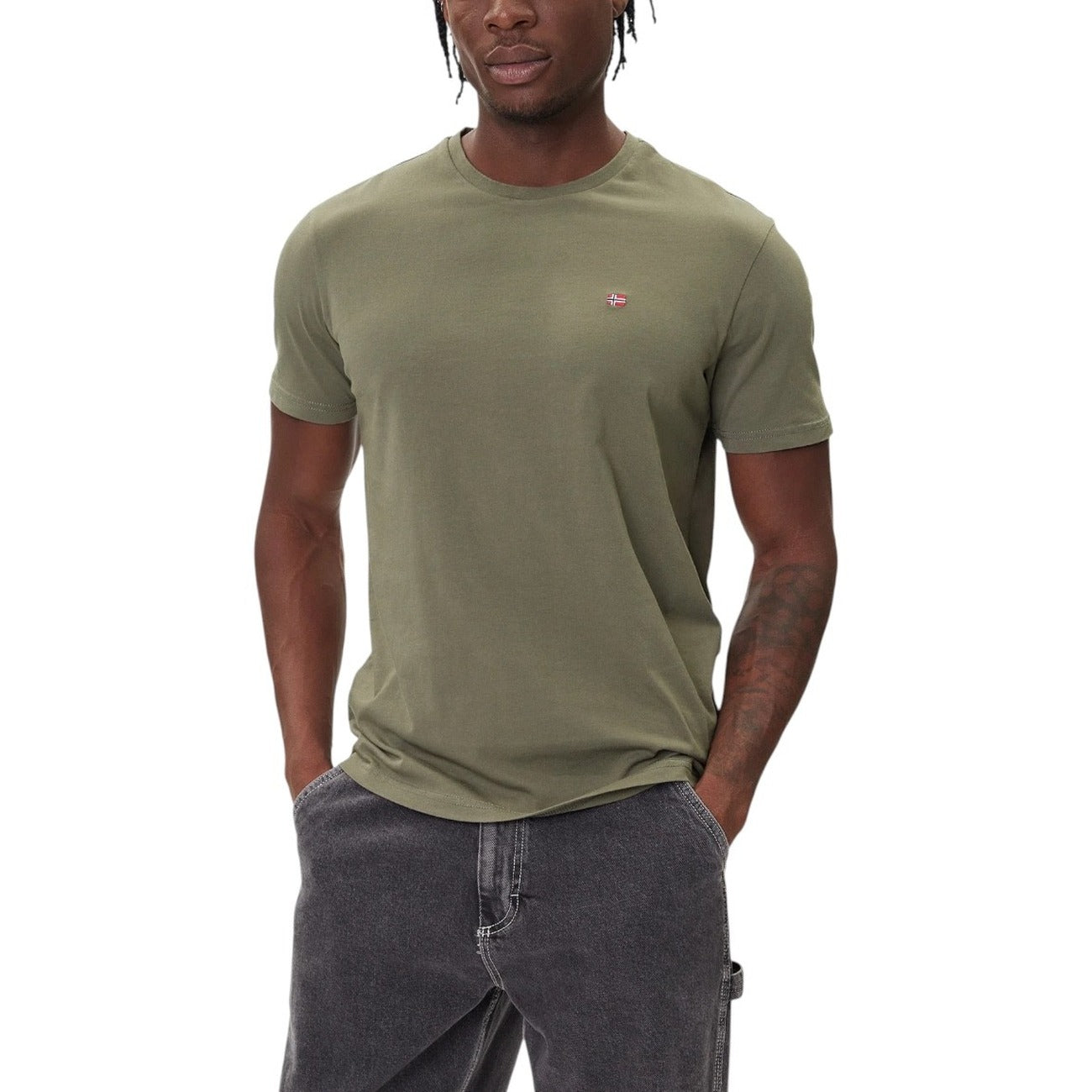 Napapijri T-Shirt Uomo Verde Manica Corta Scollo Tondo 100% Cotone Primavera/Estate NP0A4H8DG