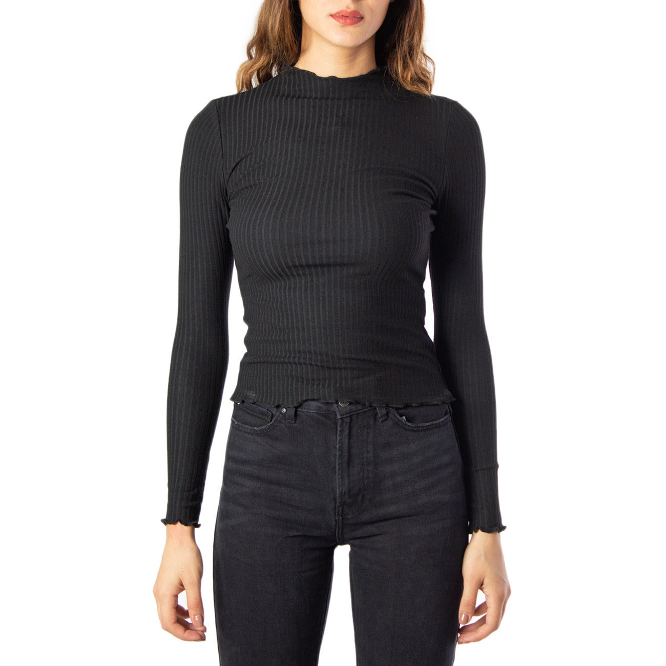 Only Maglia Donna Nera in 65% Poliestere 30% Viscosa 5% Elastan a Manica Lunga con Scollo Tondo WH7_366939_NERO