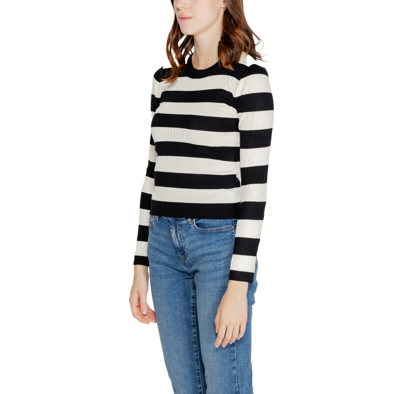 Jacqueline De Yong Maglia Donna Nera a Righe Maniche Lunghe Scollo Tondo - Maglia Viscosa Nylon