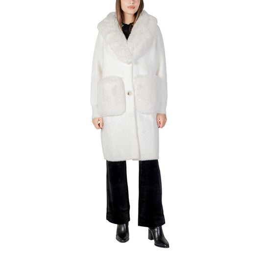 Ayfee Cappotto Donna Bianco Bottoni Maniche Lunghe Scollo a V Tasche Anteriori Poliestere 80% Viscosa 20% Autunno Inverno CAM25278