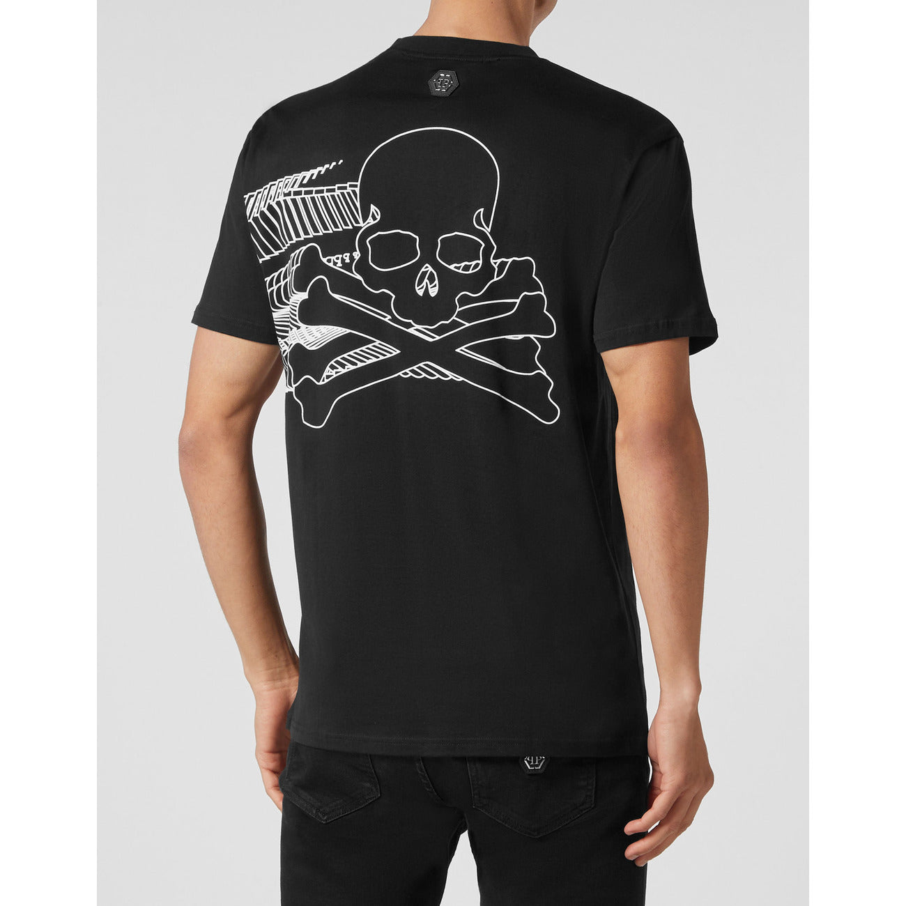 Philipp Plein T-Shirt Uomo Nera Stampa Manica Corta Scollo Tondo 100% Cotone Primavera/Estate EBO_2066