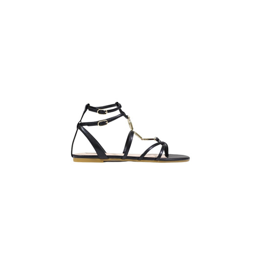 Liu-Jo Sandy 09 Sandal SA6123EX014, sandali neri bassi con cinturini intrecciati e doppia fibbia; struttura leggera in PU di alta qualità, stile versatile per la stagione primavera-estate. Vista laterale 