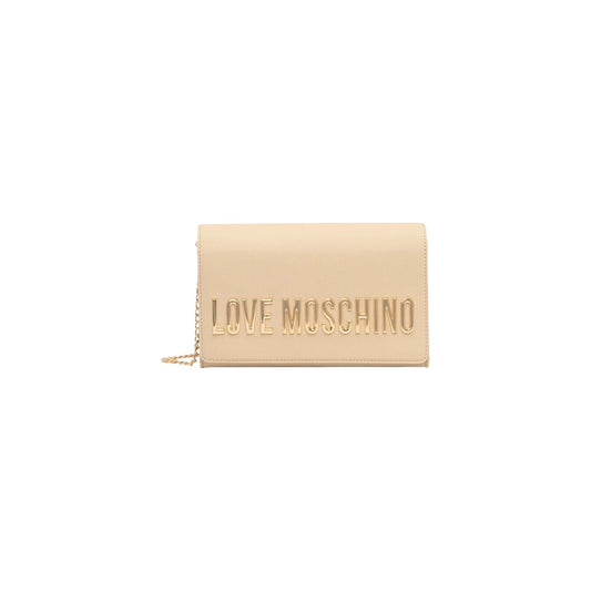 Borsa Love Moschino donna crema a tracolla modello JC4103PP1. Borsetta piccola color panna/avorio con catena oro e logo in rilievo sul davanti, stile elegante, casual chic e da cerimonia o sera.