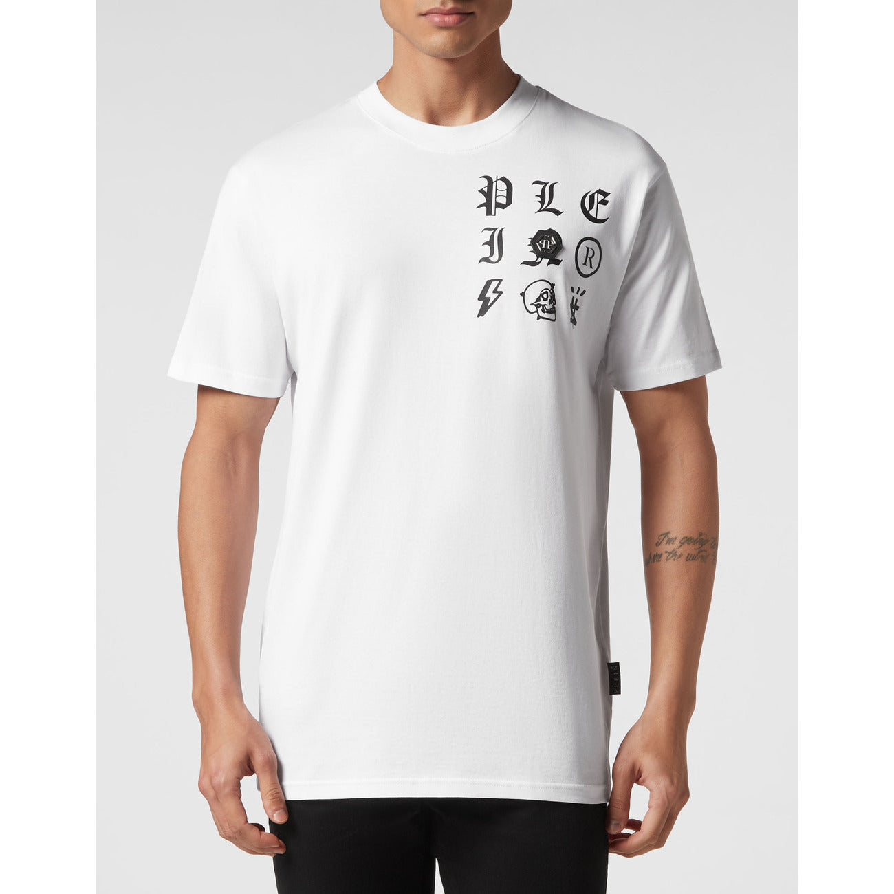 Philipp Plein T-Shirt Uomo Bianca Stampa Manica Corta Scollo Tondo 100% Cotone Primavera/Estate EBO_2050