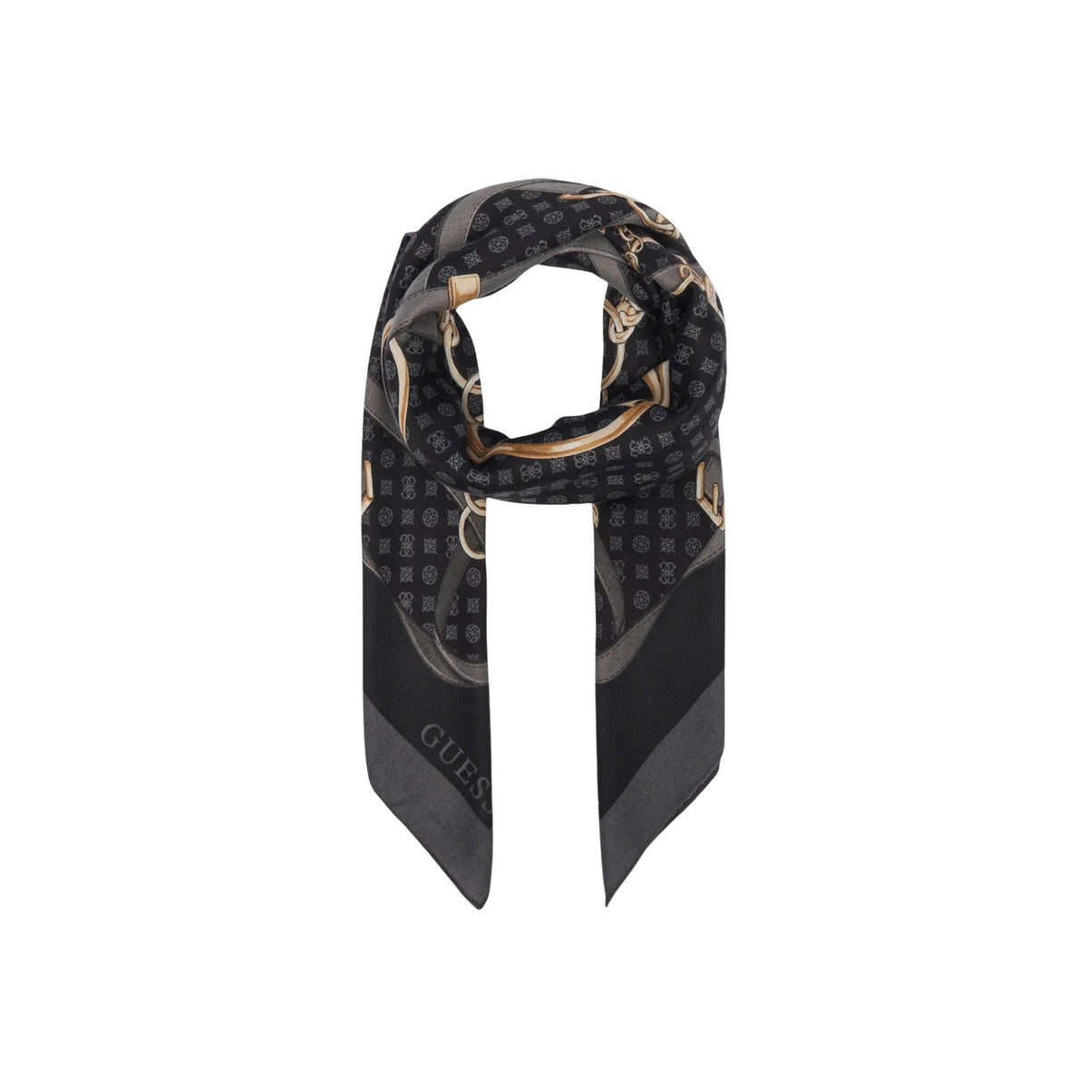 Foulard quadrato donna Guess AW5679 POL03. Sciarpa stola 120x120 cm in tessuto leggero con motivo catene e logo monogram Guess all-over.