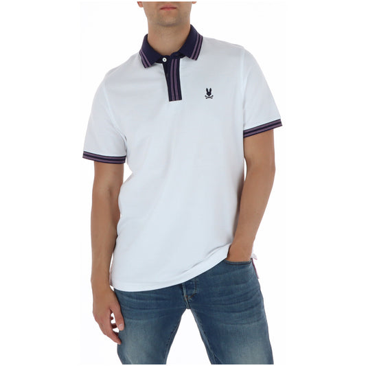 Polo Psycho Bunny Bianca; 100% Cotone Pima. Logo ricamato, bordature a contrasto, vestibilità classica con orlo a coda di tennis. Tessuto ultra-morbido e traspirante, ideale per la stagione Primavera/Estate. Vista frontale 