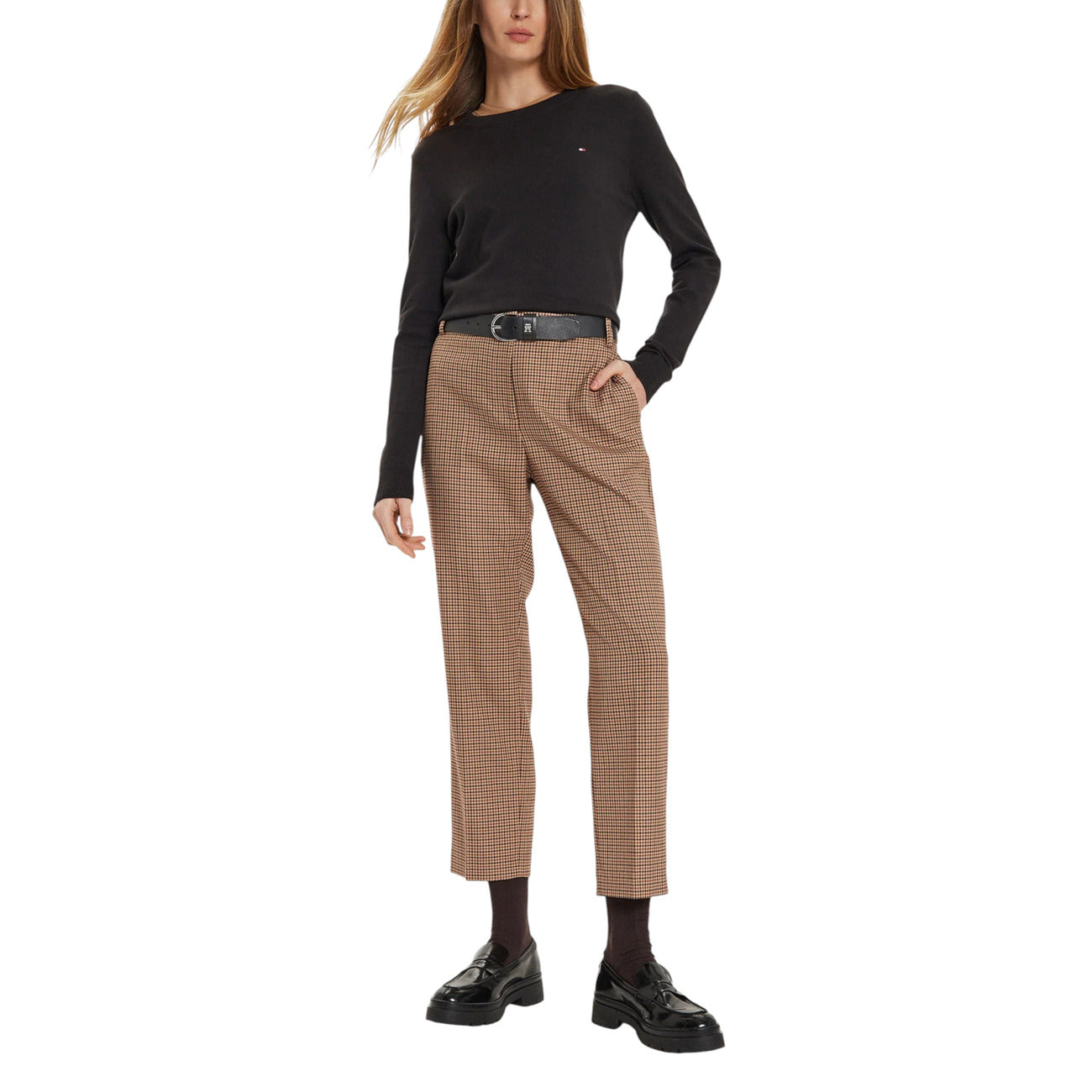 Tommy Hilfiger Maglioncino Donna Nero Maniche Lunghe - Maglia Cotone Organico Scollo Tondo