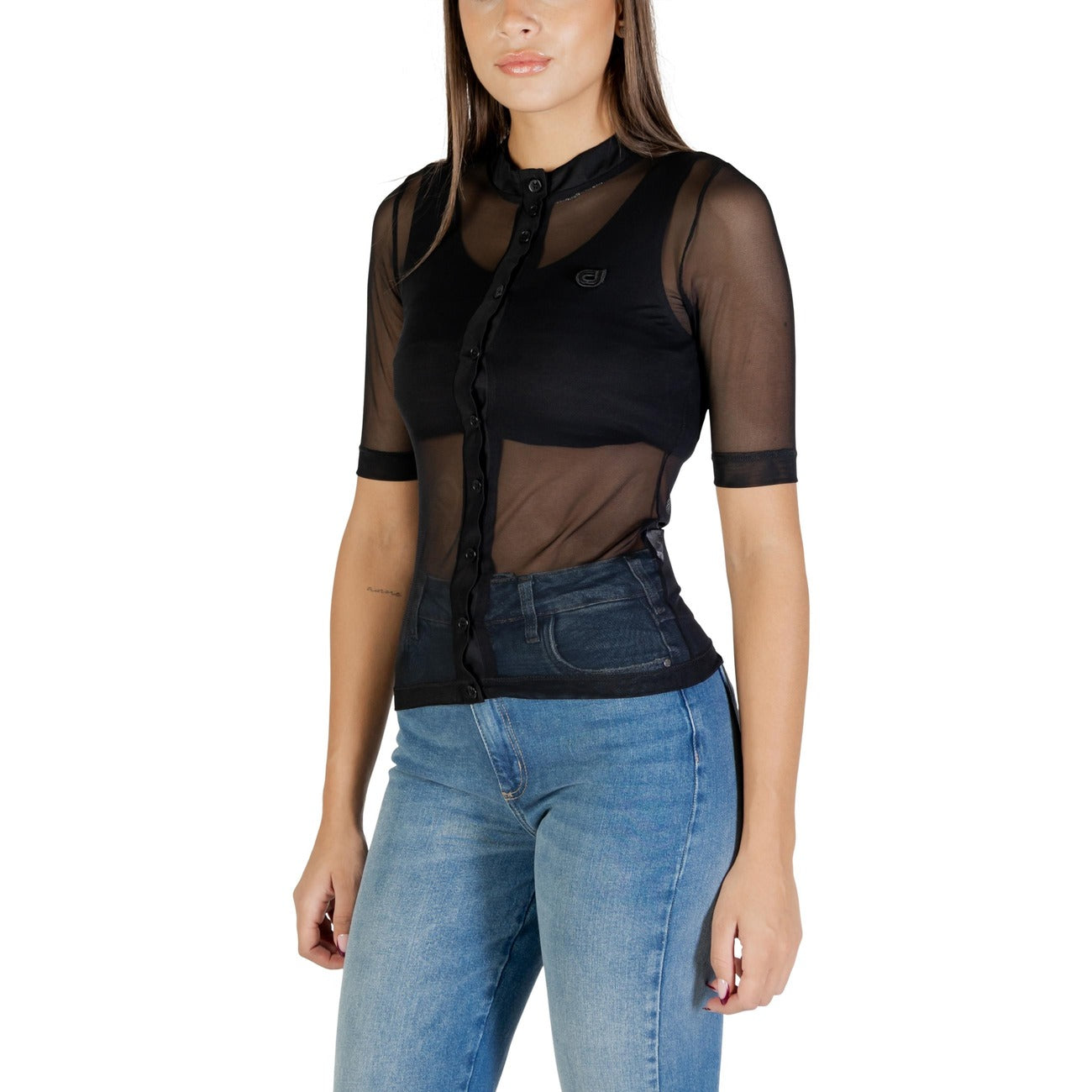 Colcci Blusa Donna Nero Bottoni Manica Corta Scollo Tondo Poliestere Elastan Autunno Inverno 036.11.00139