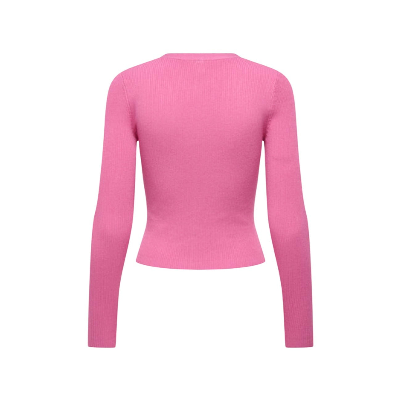 Cardigan rosa aderente Only Onlmist a costine con scollo a V e bottoni, realizzato in misto viscosa e nylon dalla mano morbida. Vista posteriore