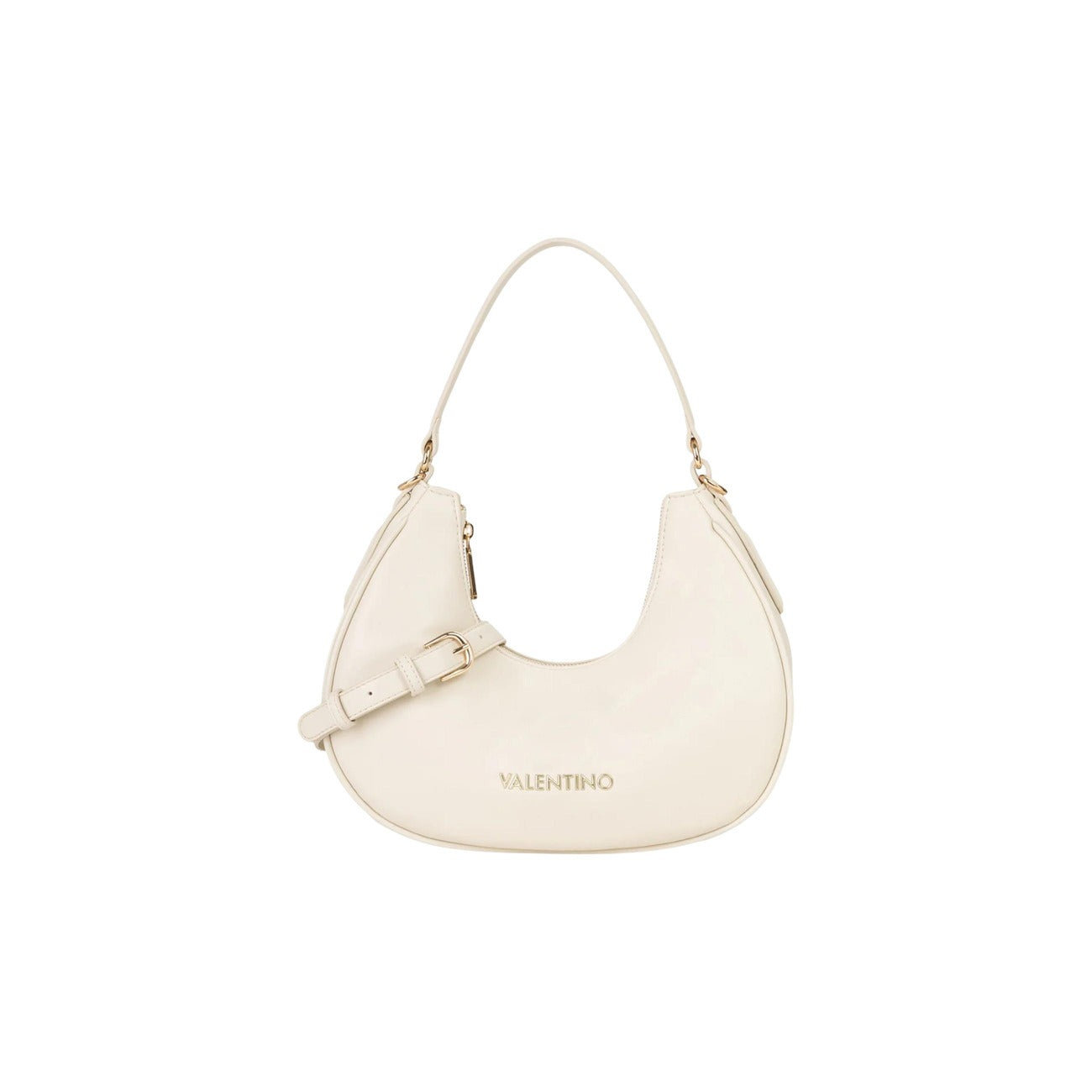 Borsa Media Avorio Donna Valentino Bags Clio; Misure 7x22x7 cm. Tessuto 100% poliuretano stile mezzaluna con chiusura a zip. Tracolla a spalla regolabile con finiture e fibbia dorate, stile elegante e casual.