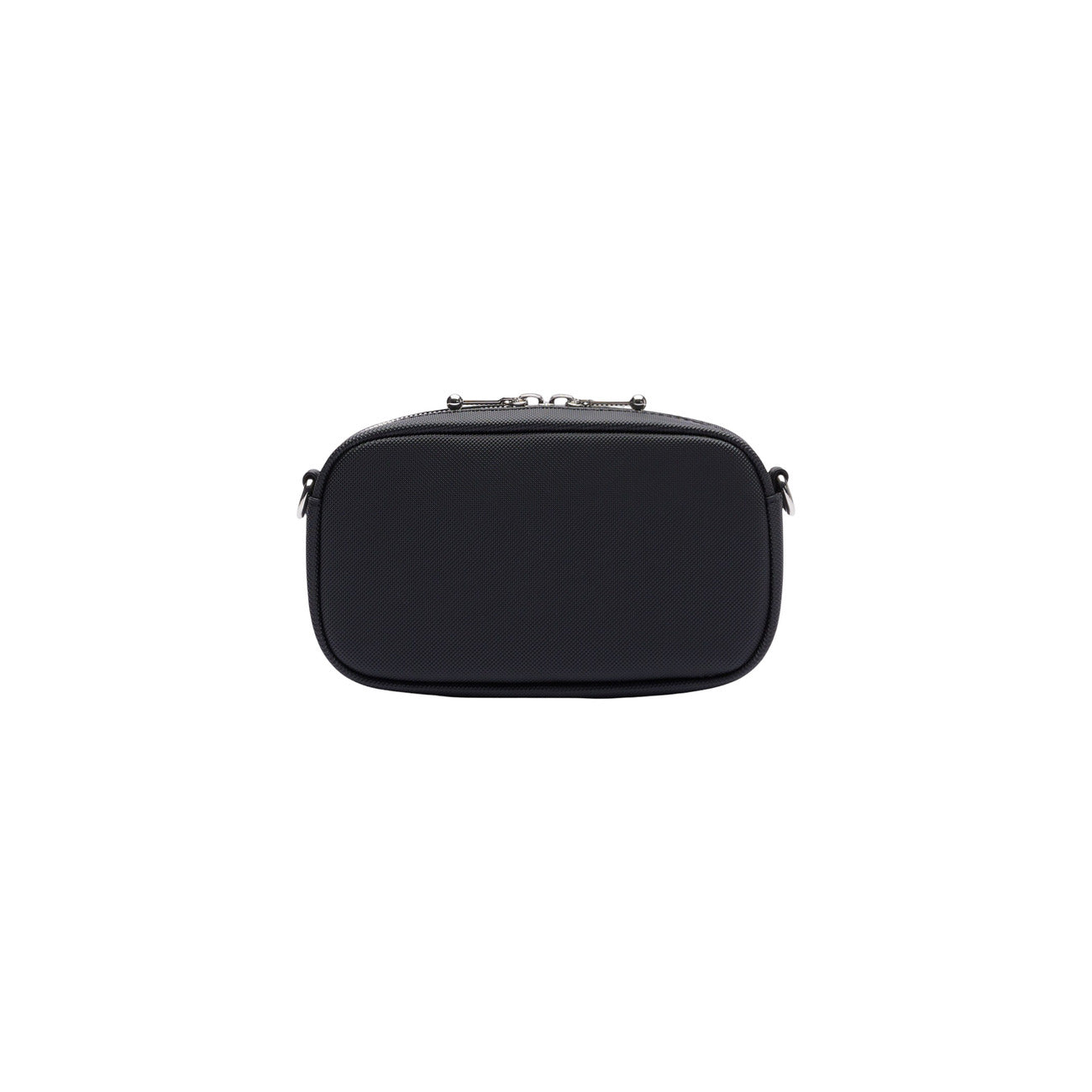 Dettaglio borsa Lacoste DAILY CITY donna nera con chiusura zip e tasche interne organizer vista posteriore 