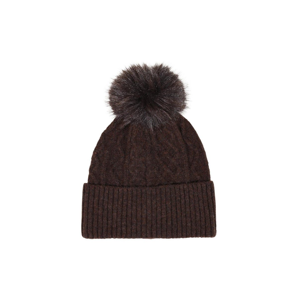 Berretto beige e marrone donna Pieces – Cappello invernale a trecce con pompon PCAVIA 17166837.