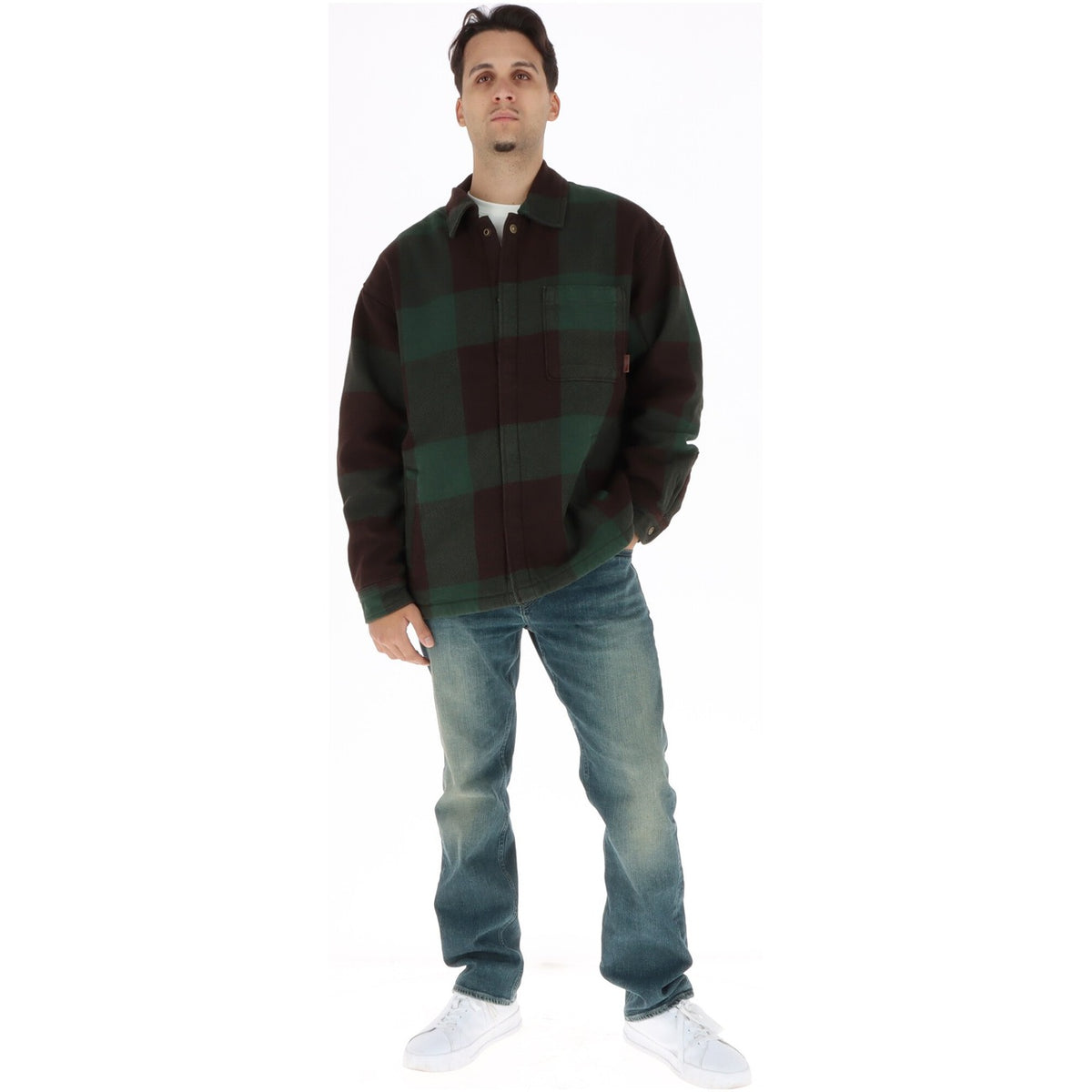 Giacca camicia uomo Timberland – Overshirt a quadri verde con pile interno TBC0YHD3.