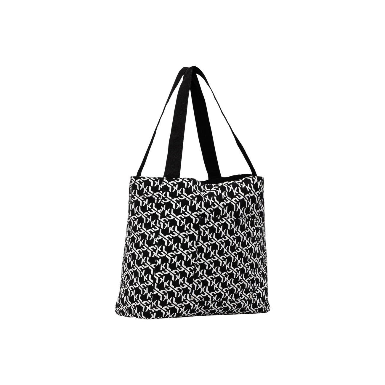 Dettaglio borsa Karl Lagerfeld Jeans REVERSIBLE SHOPPER donna nera con manici lunghi e design reversibile
