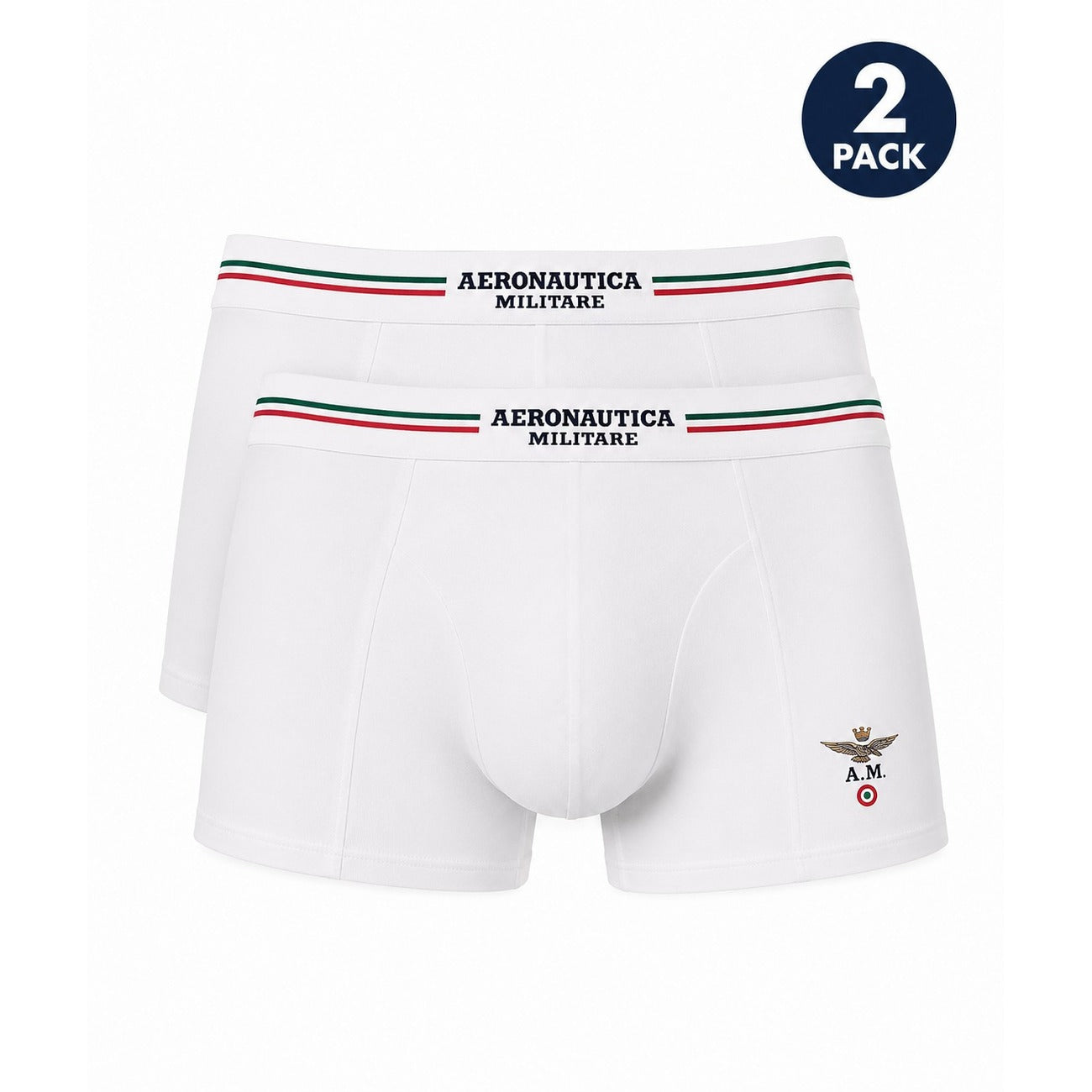  Intimi Uomo Multipack Aeronautica Militare; Tessuto 95% cotone e 5% elastan con elastico logato in vita. Assortimento colori basici e militari, stile casual underwear comfort. Colore bianco  