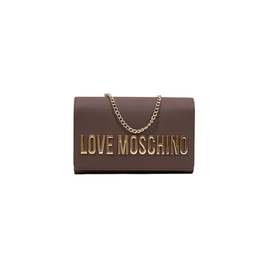 Borsa Love Moschino donna marrone a tracolla modello JC4103PP. Borsetta piccola color marrone cioccolato con catena oro e logo metallico dorato sul davanti, stile elegante, casual chic e da sera o giorno.