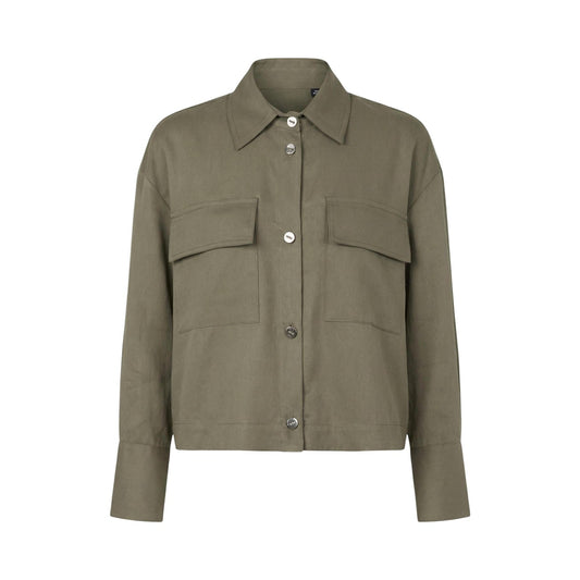 Liu Jo Camicia Lyocell WA6265; 100% fibra sostenibile, vestibilità regolare, tasche frontali. L'essenziale raffinato con un tocco moderno. Colore verde vista frontale Stesa