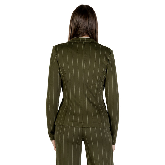 Ichi Giacca Donna Verde a Righe con Bottone Maniche Lunghe Scollo V Profondo - Giacca Viscosa Poliestere Poliammide Elastan