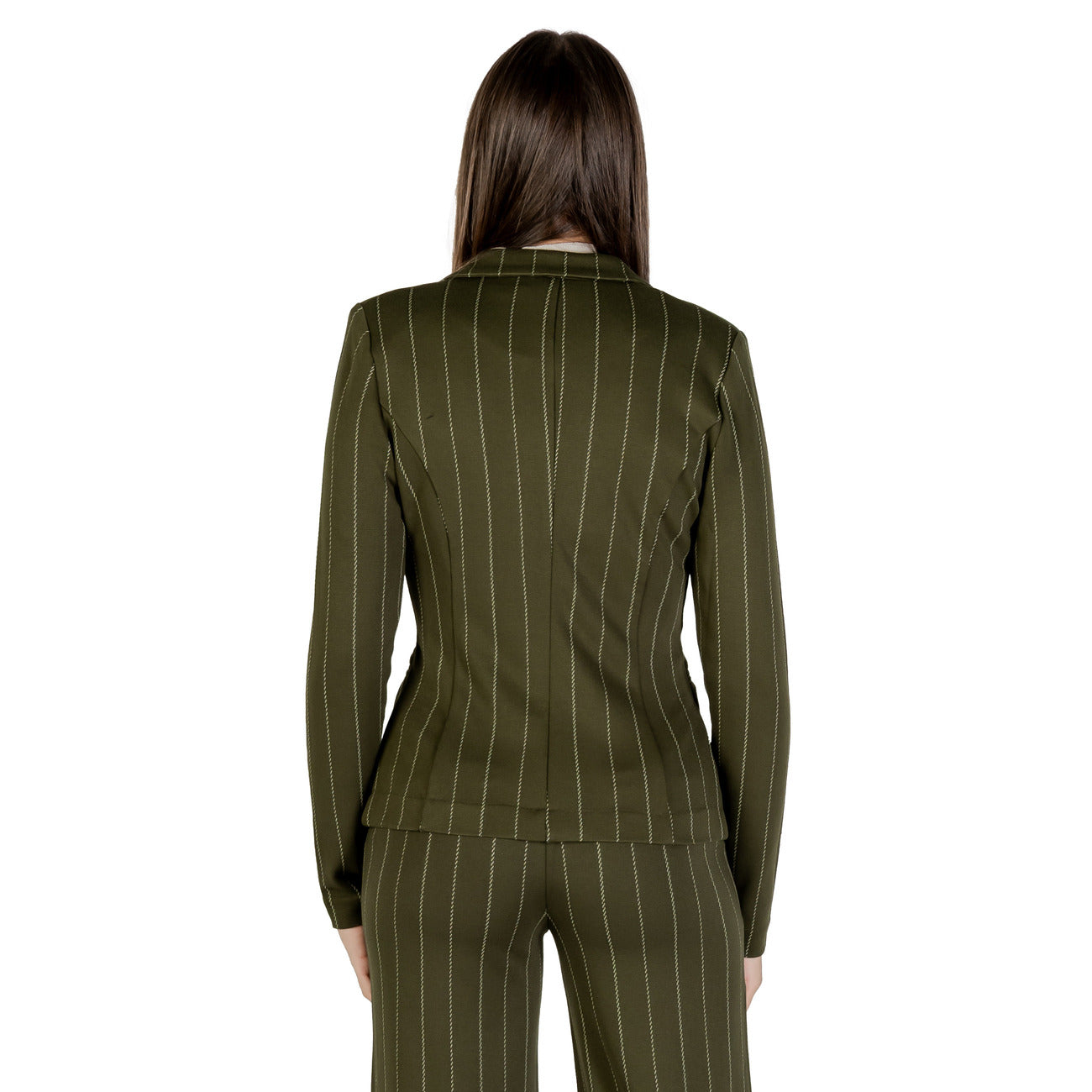 Ichi Giacca Donna Verde a Righe con Bottone Maniche Lunghe Scollo V Profondo - Giacca Viscosa Poliestere Poliammide Elastan