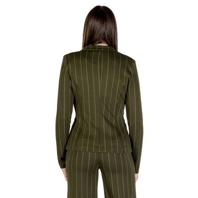 Ichi Giacca Donna Verde a Righe con Bottone Maniche Lunghe Scollo V Profondo - Giacca Viscosa Poliestere Poliammide Elastan