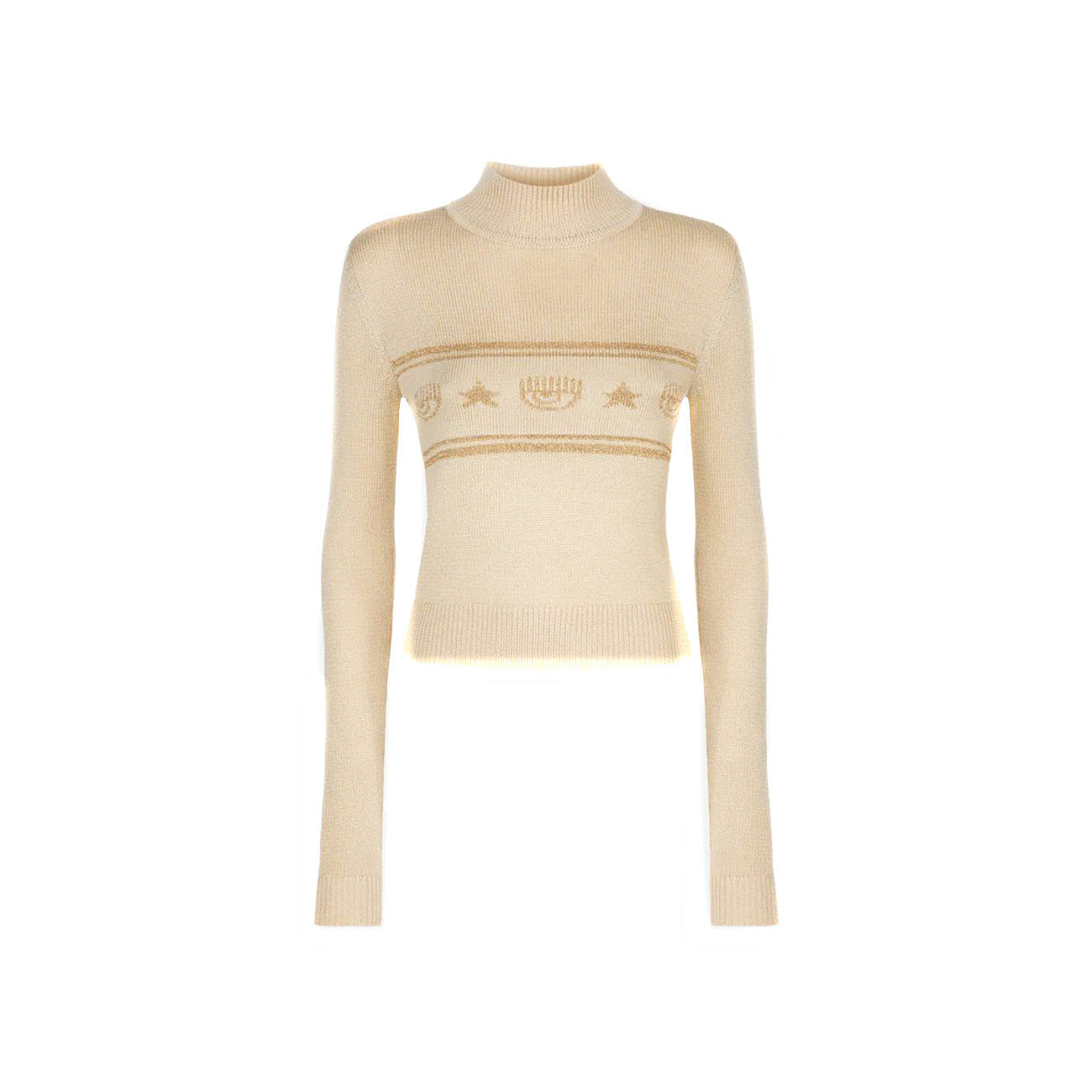 Chiara Ferragni Maglia Donna Beige con Stampa in 31% Acrilico 31% Lana 38% Viscosa a Manica Lunga Scollo Alto V_30256