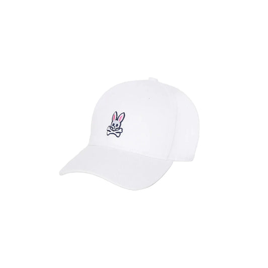 Cappellino Psycho Bunny Classic 4k Bianco; 100% Twill di Cotone. Logo ricamato, sei pannelli, fibbia metallica regolabile. Traspirante, resistente e iconico. Vista frontale 