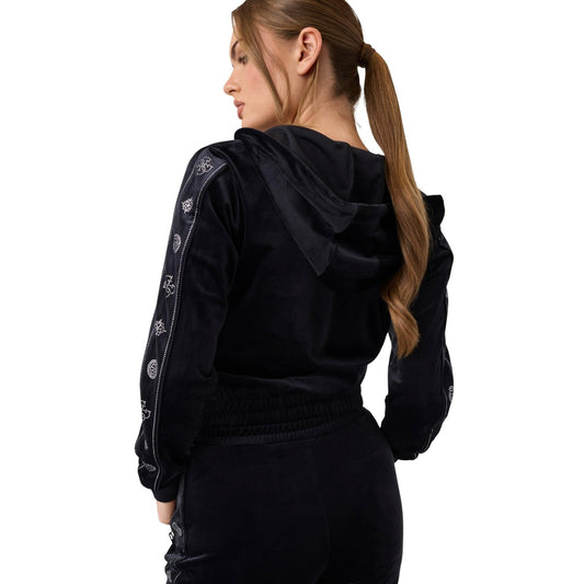Felpa nera donna con zip e cappuccio Guess Active Amalia AMALIA FULL ZIP HOOD. Felpa sportiva elasticizzata in tessuto riciclato con applicazione strass.