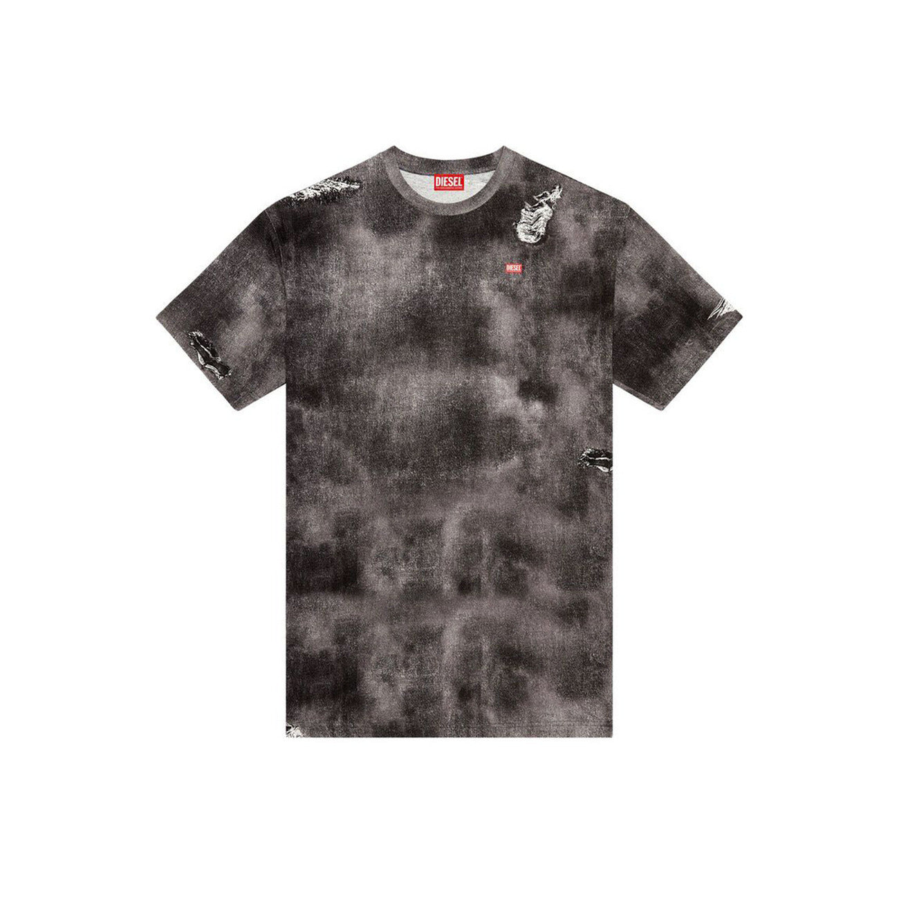 Diesel T-Shirt Uomo Nera Melange Effetto Consumato Manica Corta Scollo Tondo 100% Cotone Primavera/Estate V_31567