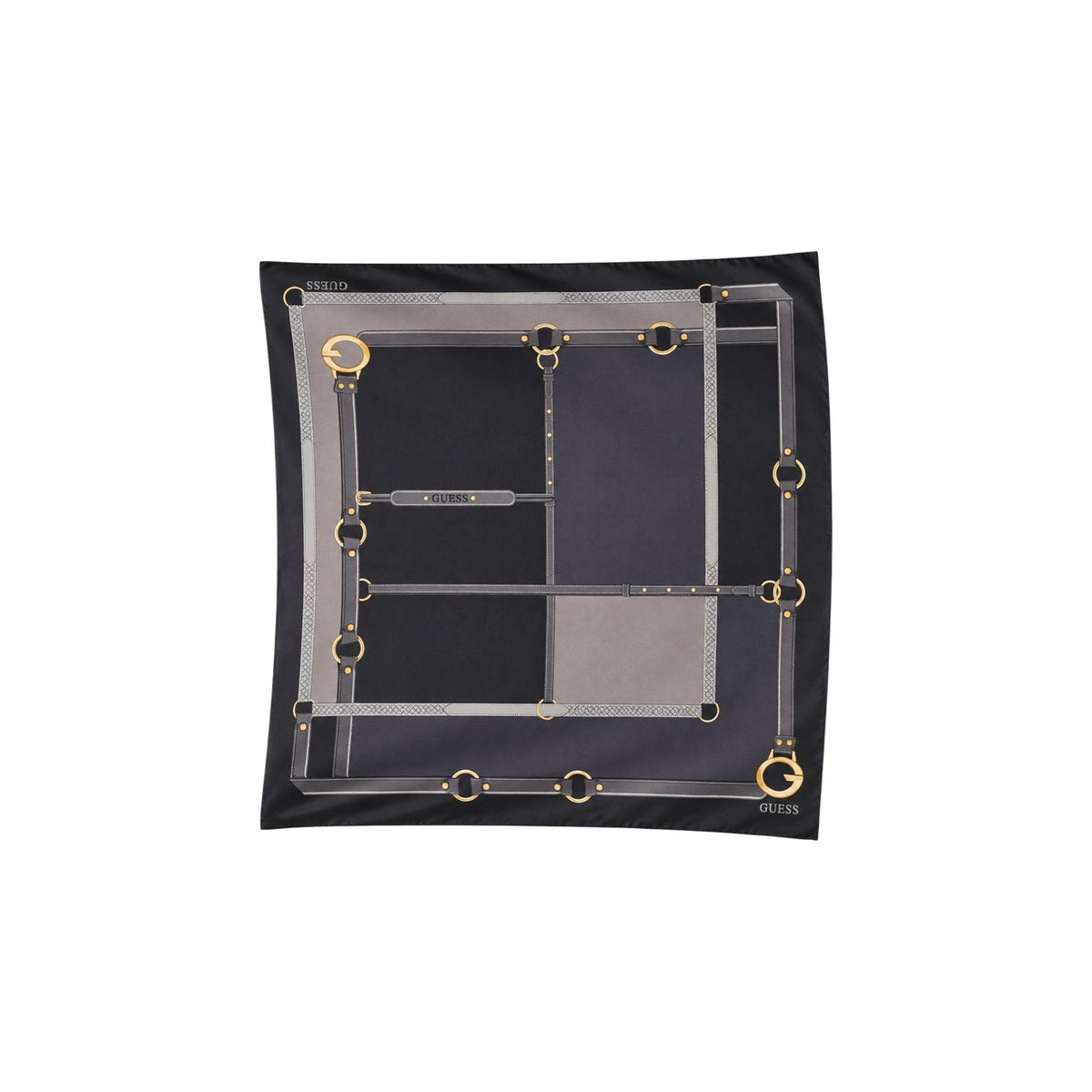 Foulard quadrato donna Guess Camden AW5652 POL03. Sciarpa stola 120x120 cm in tessuto fluido con motivo stampa equestre e logo Guess.