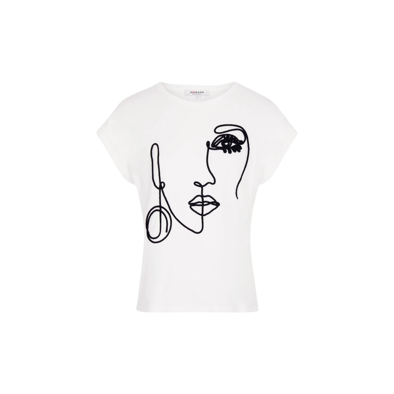 T-shirt Morgan De Toi Djojo; 100% Cotone. Stampa artistica linea continua, vestibilità oversize, maniche risvoltate. Morbida, traspirante e iconica. Stile Primavera/Estate. Vista stesa 