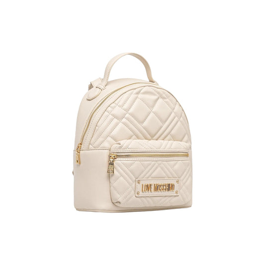 Zaino Love Moschino QUILTED SCHULTER donna beige con cerniera tasche interne esterne 25x28x11.5 cm 100% poliuretano - vista frontale laterale 
