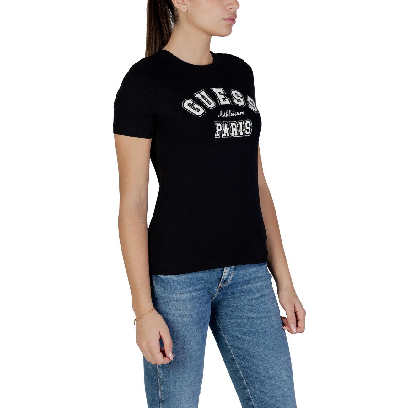 T-shirt Guess Active donna nera con stampa - vista laterale destra
