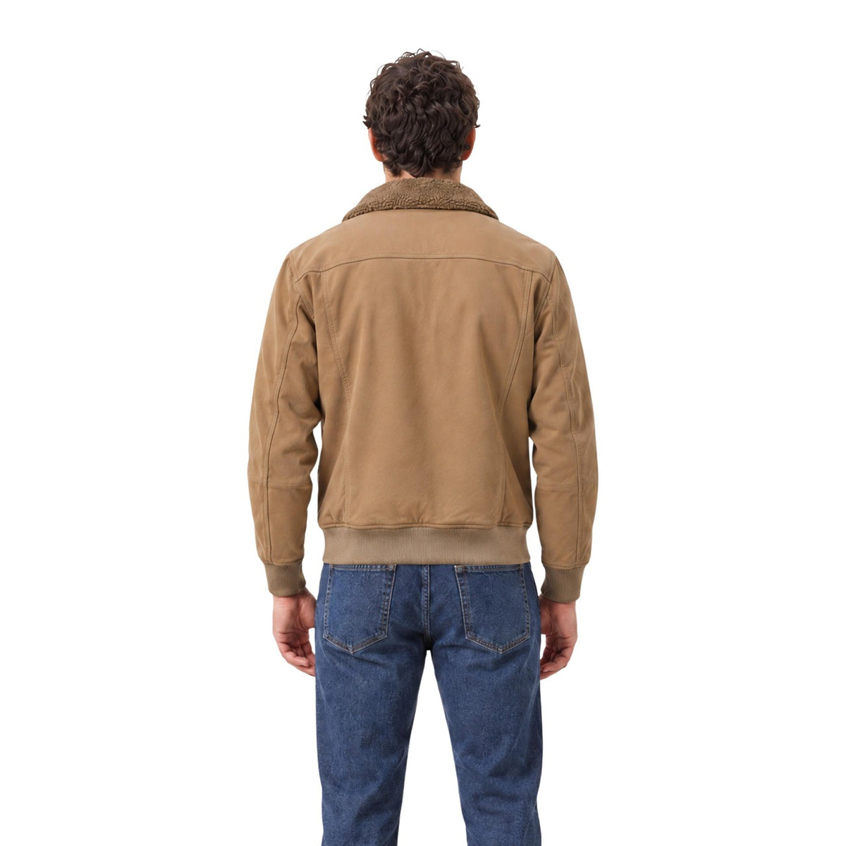 Bomber ecopelle uomo Gianni Lupo – Giubbotto beige con colletto in shearling GL9857.
