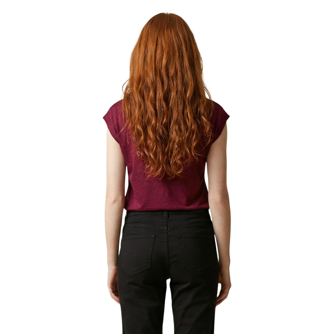T-shirt Morgan De Toi Viola; 53% Poliestere Riciclato, 47% Viscosa Sostenibile. Scollo a V, fantasia melange, vestibilità morbida. Tessuto leggero e traspirante, stile casual-raffinato. Vista posteriore 