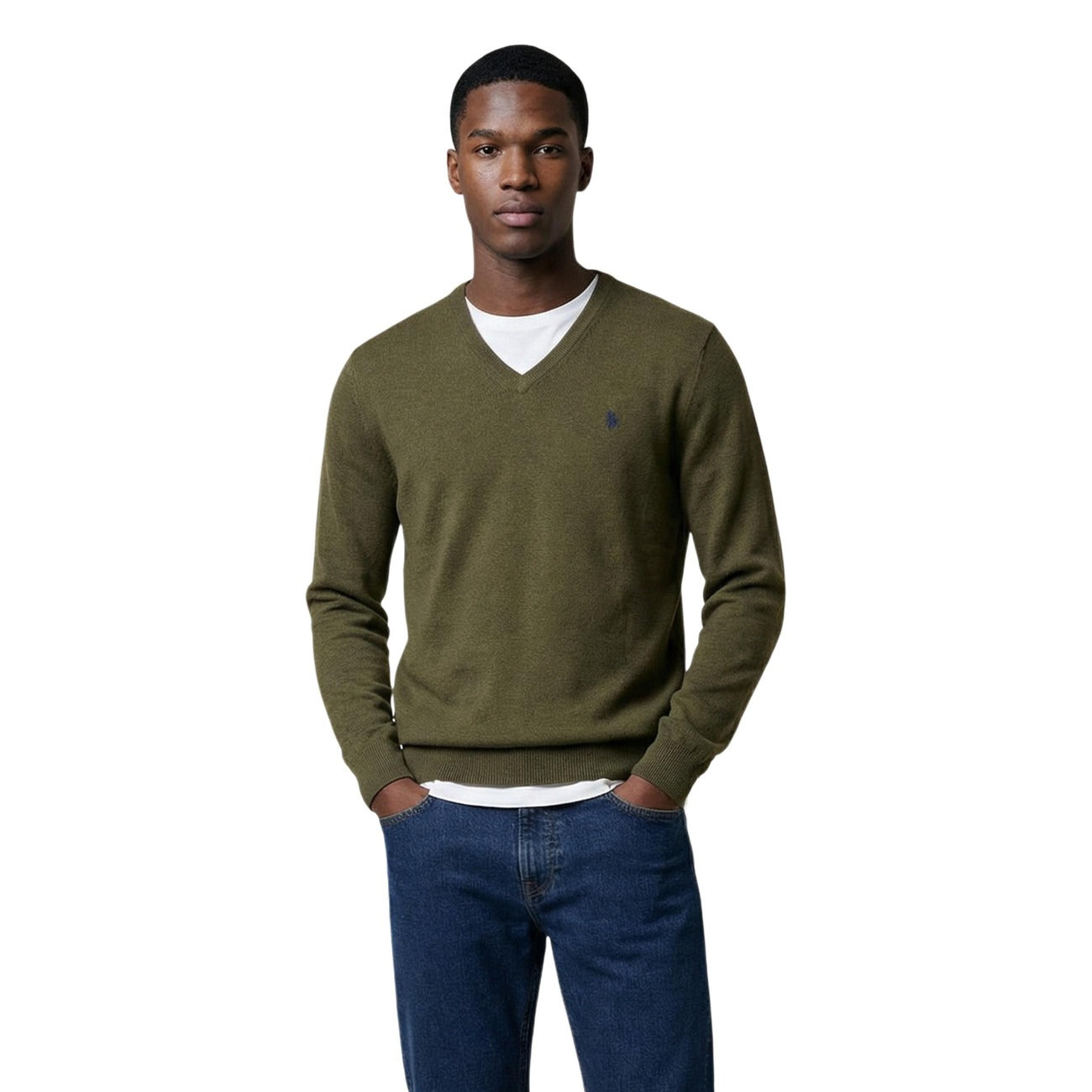 U.S. Polo Assn. Maglia Uomo Blu Scollo V Manica Lunga Cashmere Cotone Autunno Inverno US40 173007