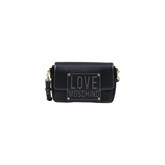 Borsa Love Moschino donna nera tracolla modello JC4066PP1. Borsetta piccola nera a spalla e a bandoliera in ecopelle liscia con logo metallico dorato lucido sul davanti e chiusura a zip, stile casual chic ed elegante.