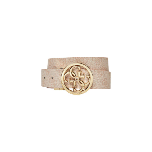 Cintura Bianca Reversibile Donna Guess Noelle; Larghezza 3 cm, lunghezza 98 cm. Tessuto 100% poliestere logato con fibbia rettangolare in metallo dorato. Design regolabile double-face, stile casual-luxury 4 stagioni. Frontale con logo 